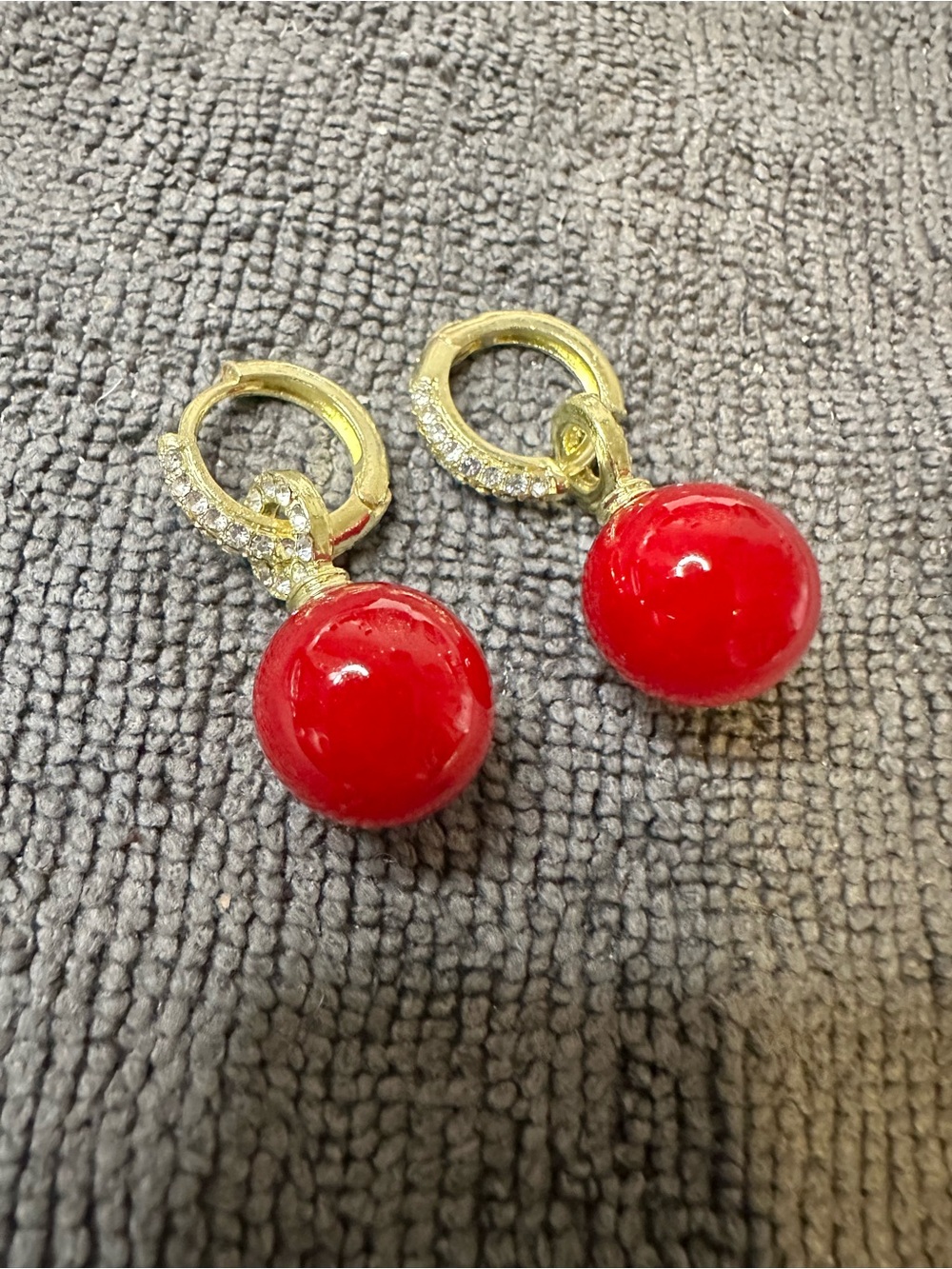 Gold-Tone Hoop Earrings with Red Bead Drops
